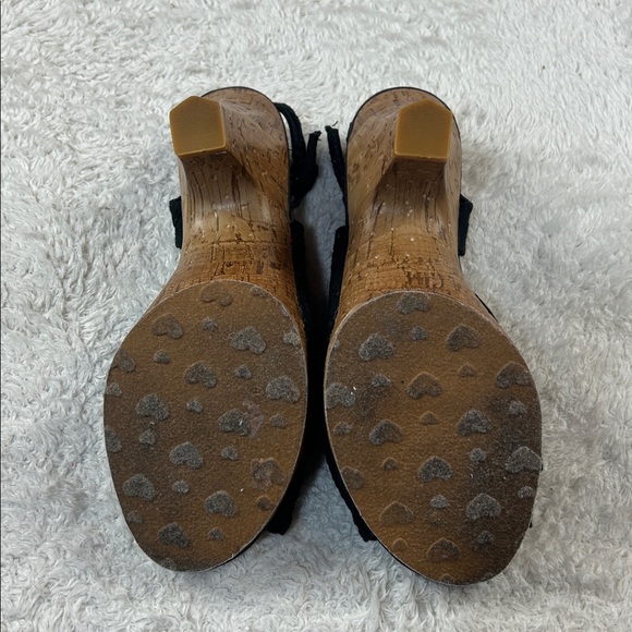 Rocket Dog black eyelet peep toe sling back cork heel sandals, size 7 - Picture 6 of 9